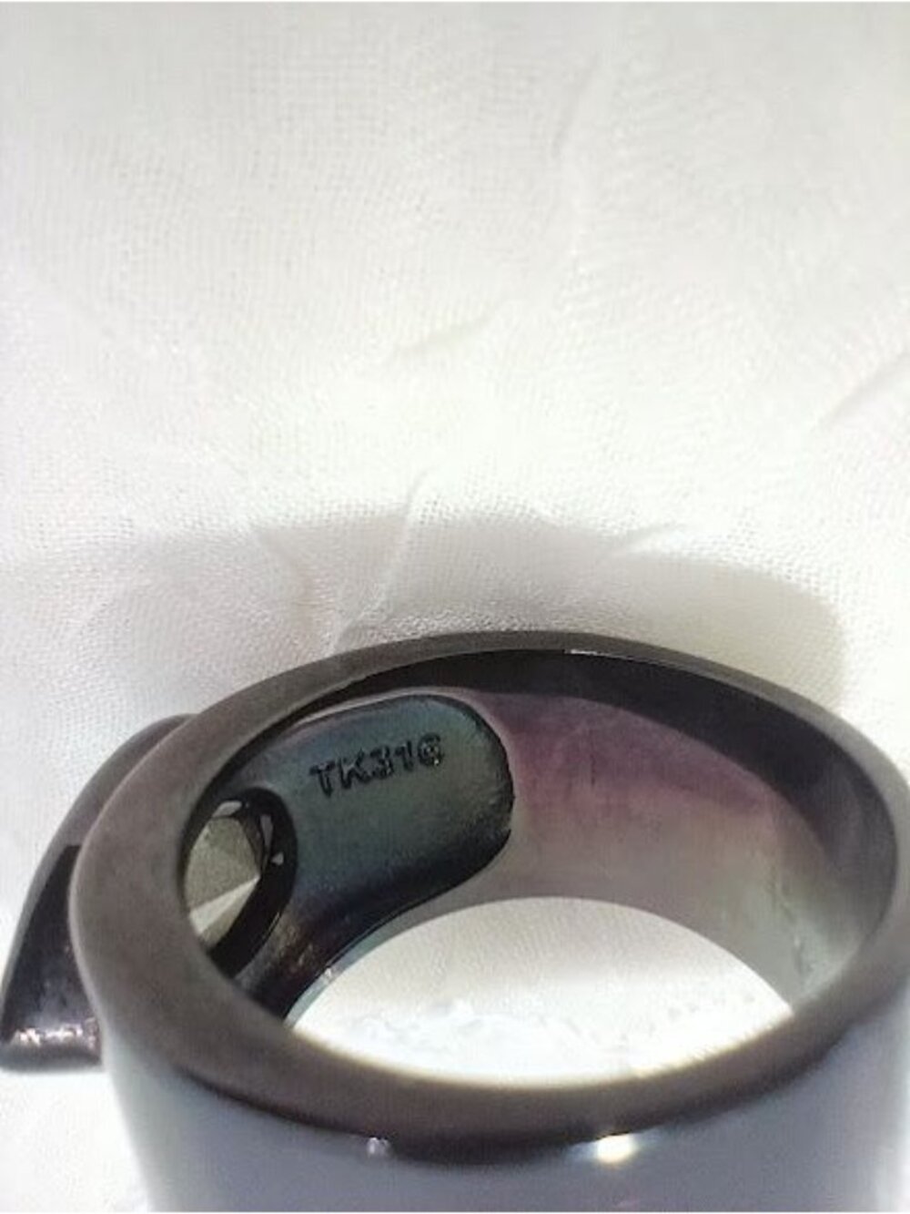 Black Stainless Steel Ring With Teardrop Blue Crystal Gemstone Ion-Plated Finish - Picture 4 of 6